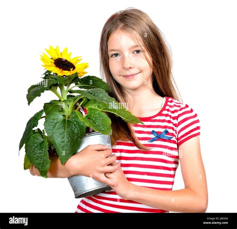 Girl Flower Sunflower Stock Photo Alamy