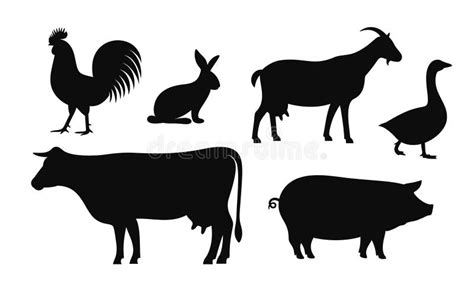 Farm Animals Silhouette Isolated Farm Animals On White Background