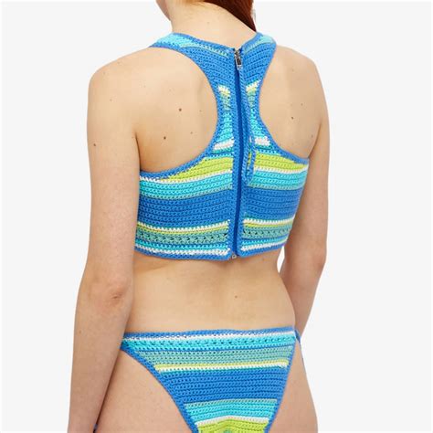 GANNI Crochet String Bikini Briefs Blue Curacao END