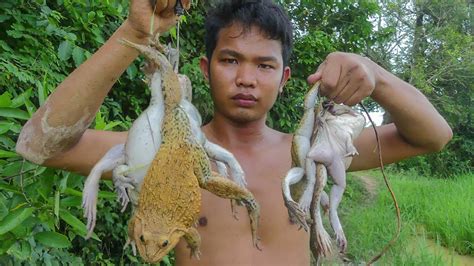 Primitive Technology Finding Frog By Hook And Cooking Frog Sour Soup Eating Delicious Youtube