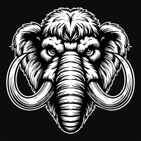 Dark Art Beast Mammoths Head With Long Tusks Black And White