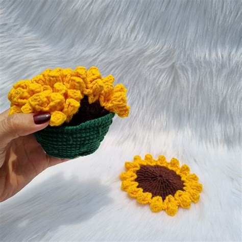 Sunflower Pot Coaster Crochet Sunflower Coaster Handmade Sunflower