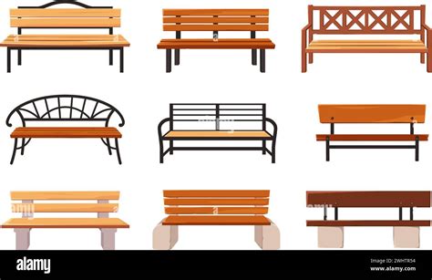 Cartoon Bench Wooden Park Benches Comfortable Public Garden Seats And