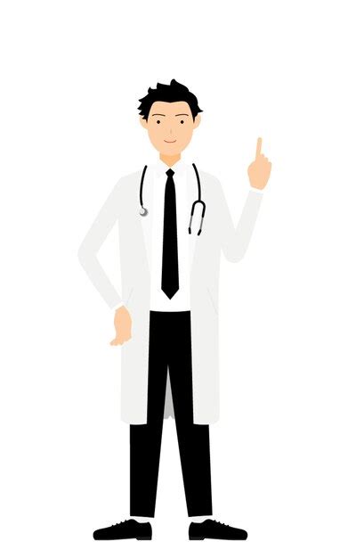 Premium Vector Male Doctor In White Coat Holding Up Index Finger