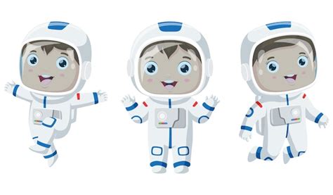 Ensemble De Dessin Anim Mignon Petit Astronaute Vecteur Premium