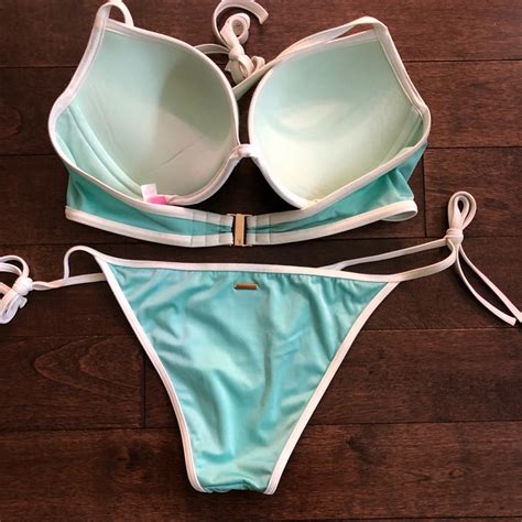 Victorias Secret Aqua Skimpy Push Up Bikini 36c S Gem