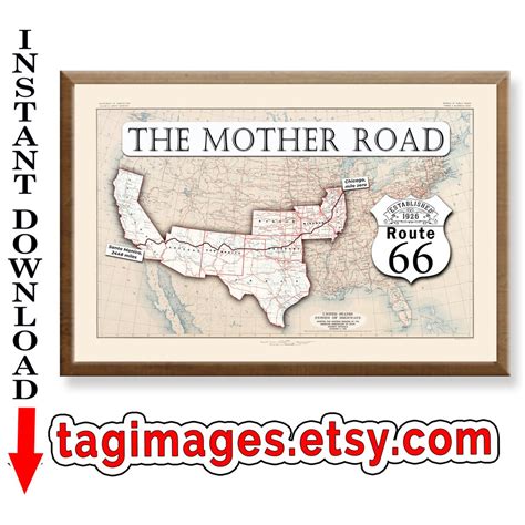 1926 Route 66 Map Large Wall Art, Printable Poster of a United States ...