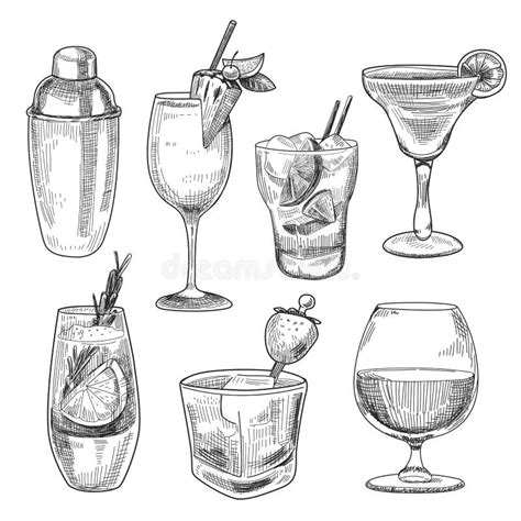 Cocktails Gezeichnete Cocktails Der Skizze Hand Stock Abbildung