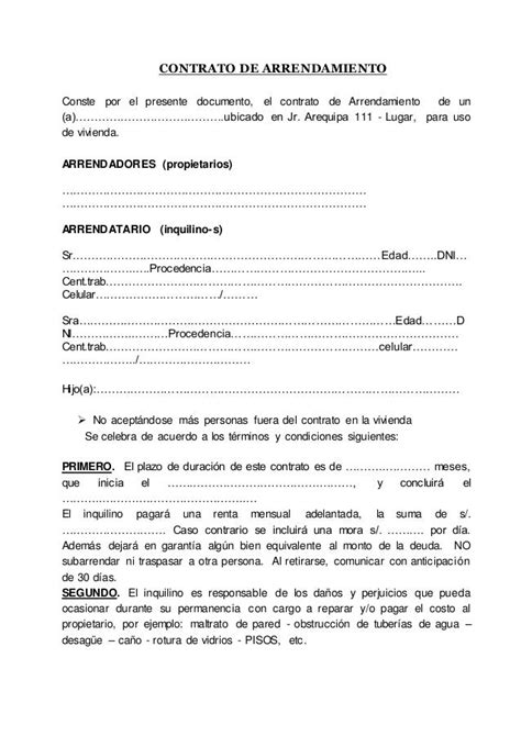 Formato De Contrato De Arrendamiento