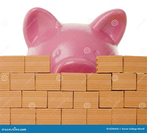 Piggy Bank Behind A Bricks Wall Stock Photo Image Of Piggy Materials