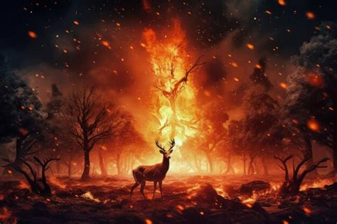 A Deer Stands In Front Of A Raging Fire In The Woods Highlighting The