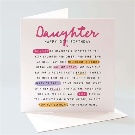 Personalised Daughter 30th Birthday Card Milestone Birthday Card Daughter Birthday 30th