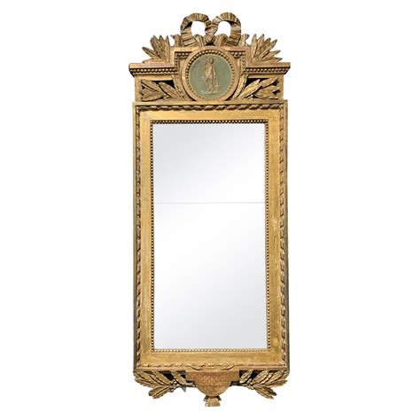 Swedish Gustavian Gilded Wood Wall Glass Mirror, Antique Décor