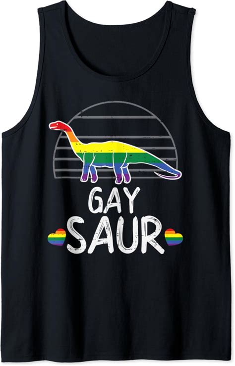 Gaysaur Dinosaur Dino Lgbtq Rainbow Flag Gay Pride Ally Tank Top Amazon Co Uk Fashion