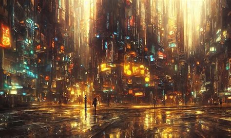 Premium Photo Streets Of Cyberpunk City Bright Glowing Houses And