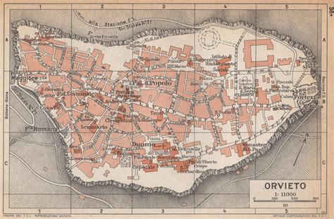 ORVIETO vintage town city map plan pianta della città Italy 1958 old