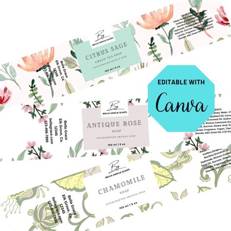 Editable Soap Wrapper Label Template For Canva Organic Etsy