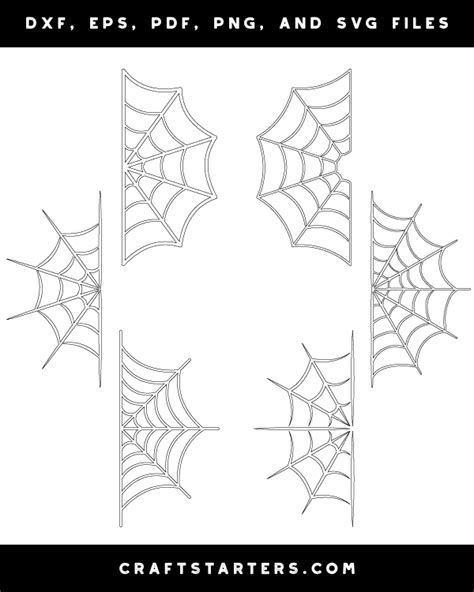 Half Spider Web Outline Patterns: DFX, EPS, PDF, PNG, and SVG Cut Files