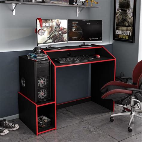 Mesa Gamer Legend Preto E Vermelho Politorno Leroy Merlin