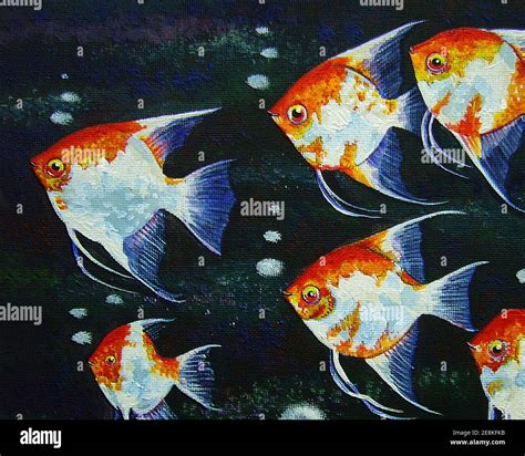 Art Painting Acrylic Color Fish Design Background From