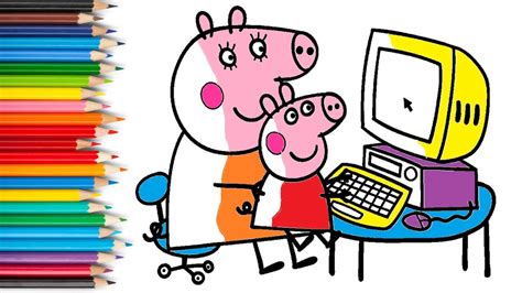 Peppa Dibuja Y Colorea A Peppa Y Mam Cerdita Usando La Computadora