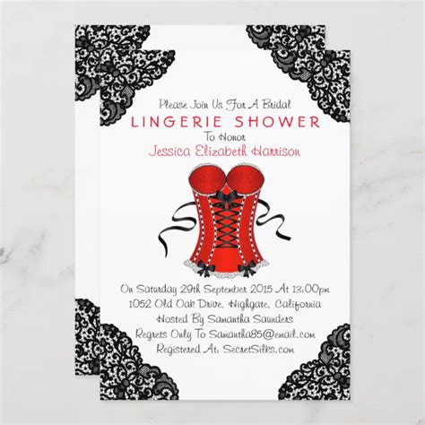 Red Corset Black Lace Lingerie Shower Invitation Zazzle
