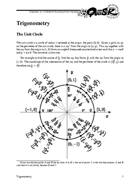 Unit Circle Chart Radians Pdf Format Download - PDFSimpli