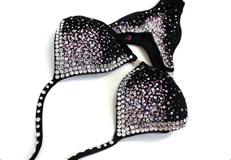 NPC Ifbb Competition Bikini Black Velvet Sunburst Figure Competition Suit Ready To Ship