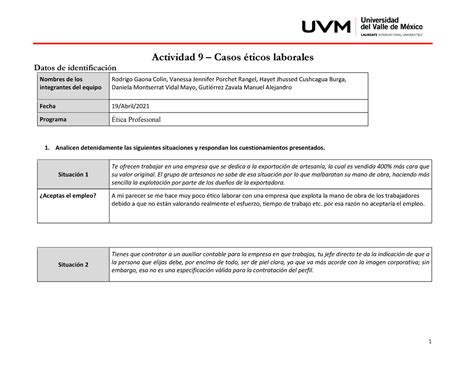 A8 Eticaprofesional Practica 9 Actividad 9 Casos éticos Laborales