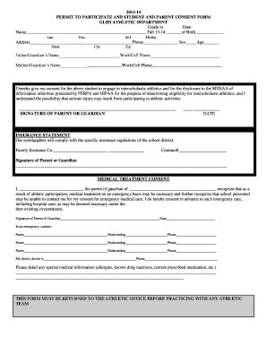 Fillable Online 2013 14 PERMIT TO PARTICIPATE AND STUDENT AND PARENT