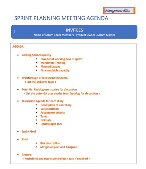 Sprint Planning Meeting Template