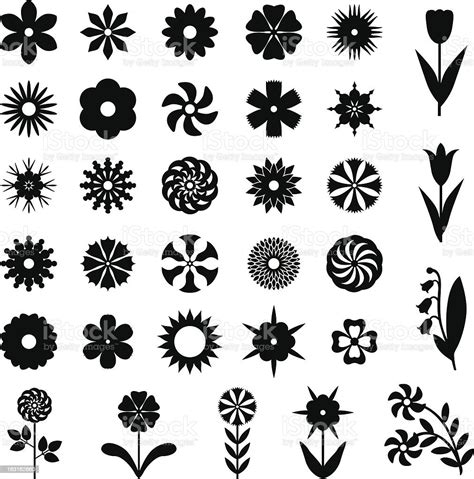 Set Flower Silhouette Stock Illustration Download Image Now Istock