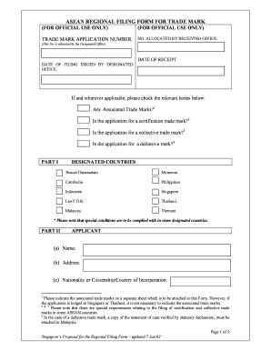 Fillable Online Asean ASEAN REGIONAL FILING FORM FOR TRADE MARK Asean