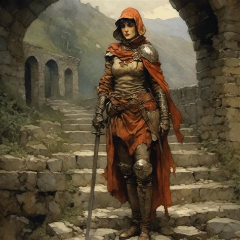 Female Knight After A Tough Battle Still