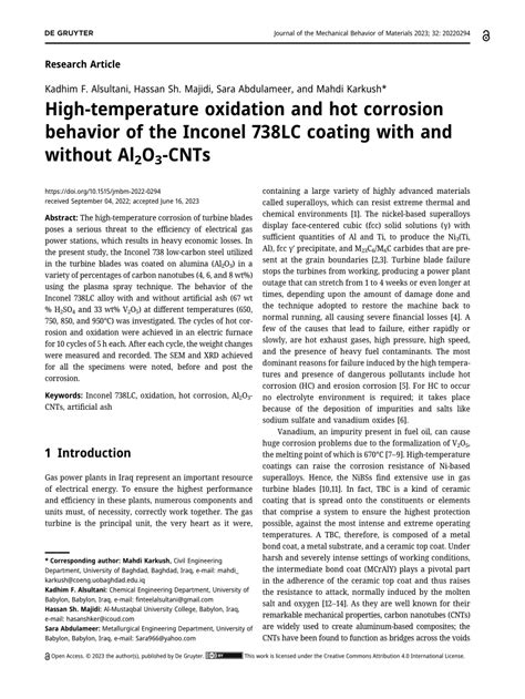 Pdf High Temperature Oxidation And Hot Corrosion Behavior Of The