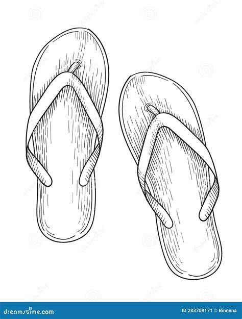 Sketch Flip Flop Beach Slippers Illustration Drawing Engraving Ink