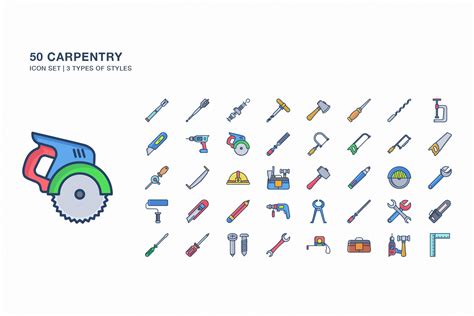 Carpentry Tools Icon Set Design Cuts