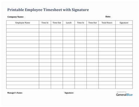 Printable Employee Timesheet With Signature In Pdf