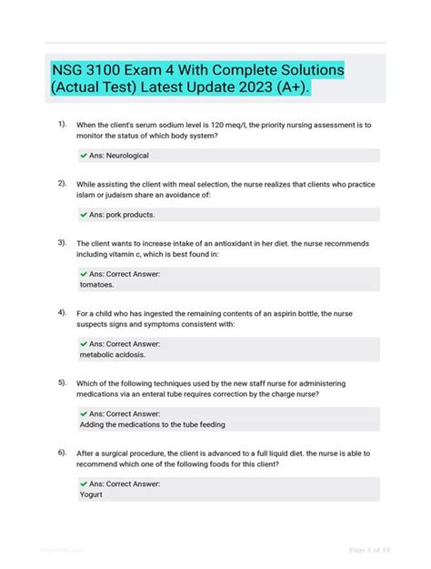 Nsg Exam With Complete Solutions Actual Test Latest Update