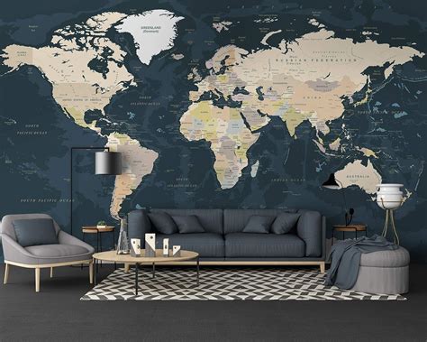 Amazon Murwall Map Wallpaper Dark Political World Map Wall Mural