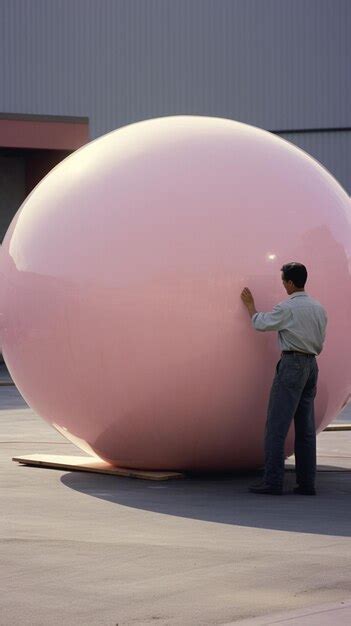 Arafed Man Standing Next To A Giant Pink Object In A Parking Lot