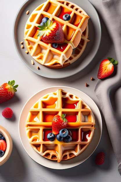 Premium Photo Traditional Belgian Waffles With Fresh Fruit And