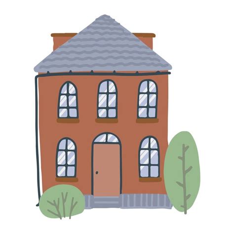 Haus clipart hausfassade mit türen fenstern bäumen schönes