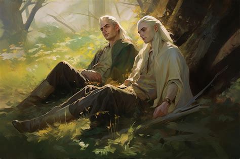 Premium Ai Image A Painting Of Two People Sitting In The Woods One Of