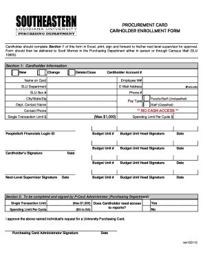 Fillable Online Procurement Card Carholder Enrollment Form