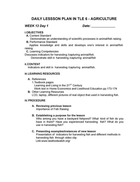 Dlp In Tle6 Week 13 Daily Lesson Daily Lessson Plan In Tle 6