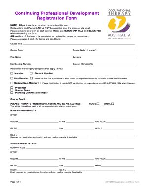 Fillable Online Continuing Professional Development Registration Form