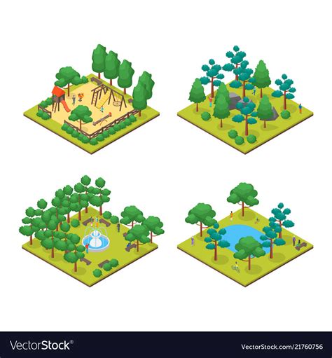 Green City Park Concept Set D Isometric View Vector Image