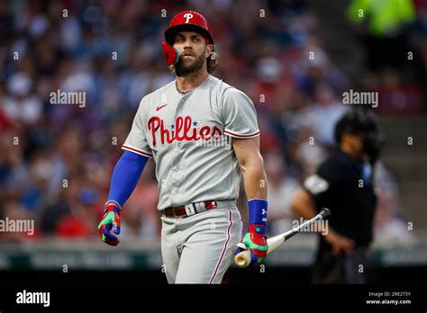 Philadelphia Phillies Designated Hitter Bryce Harper Reacts After A