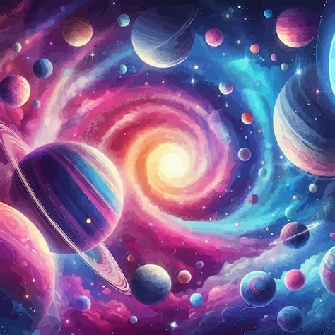 Fundo De Gal Xia Planetas Coloridos Brilhante Ilustra O Vetorial